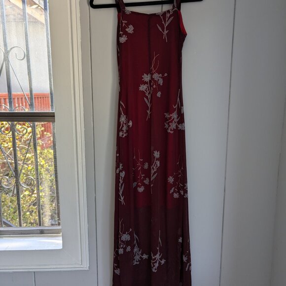 Vintage Y2K Red Floral Mesh Maxi Dress Ezen Small - Picture 2 of 11